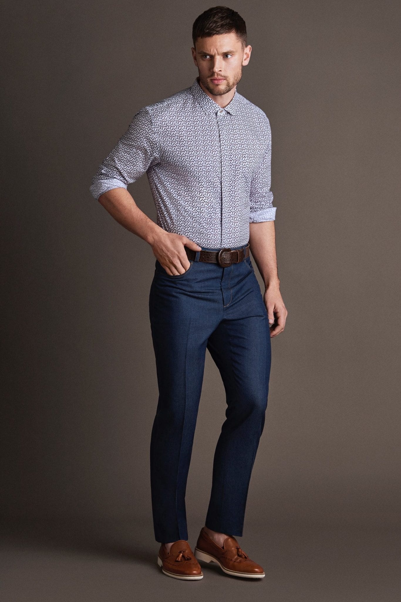 Custom-made jeans & custom-made print cotton shirt