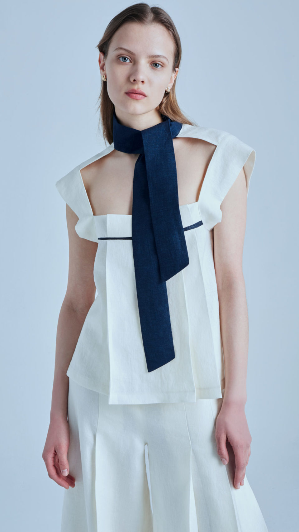 MAR white pleated linen top - spring summer 2021