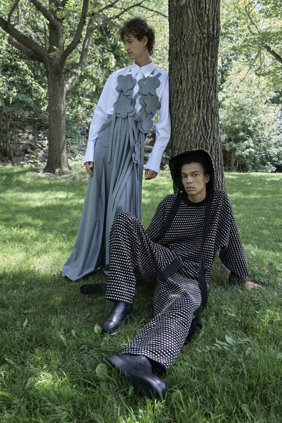 Contemporary flower cashmere suit by fashion designer Maria Karimi